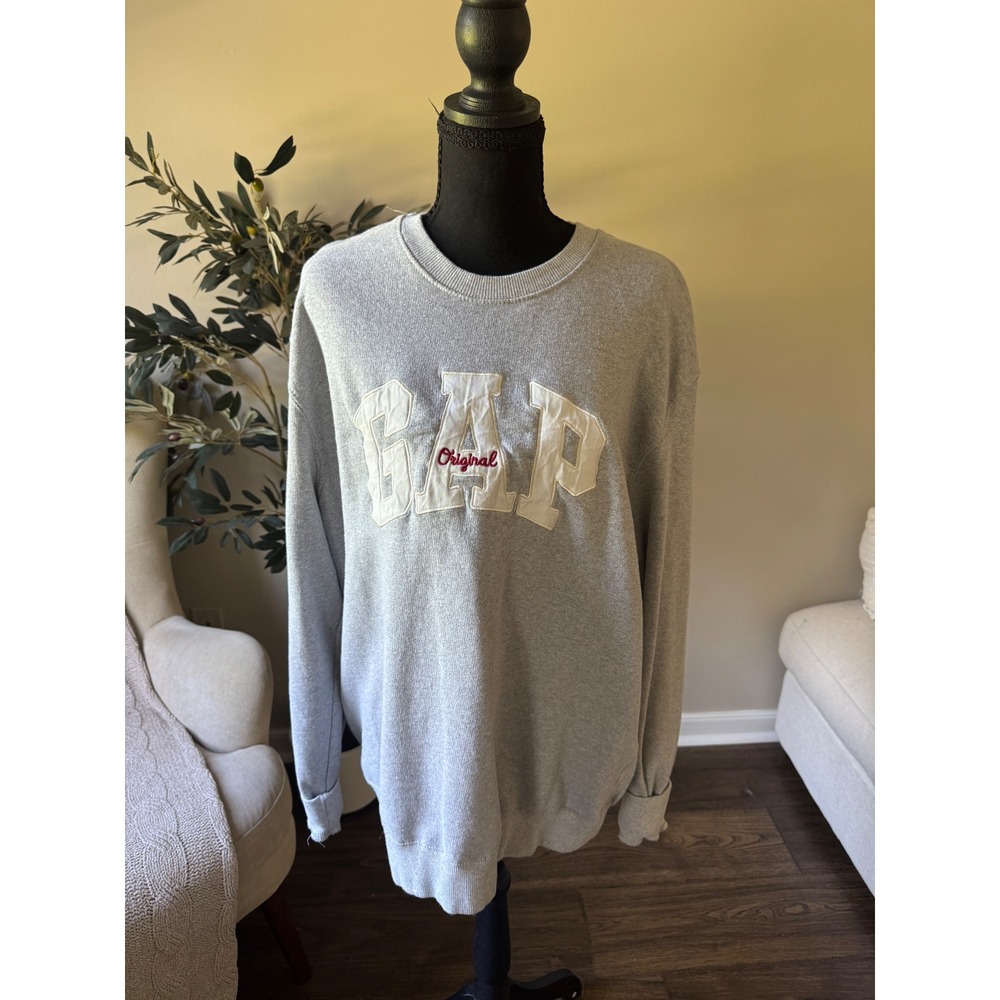 Gap Original Crewneck Sweatshirt Heather Gray Applique Logo Pullover XL